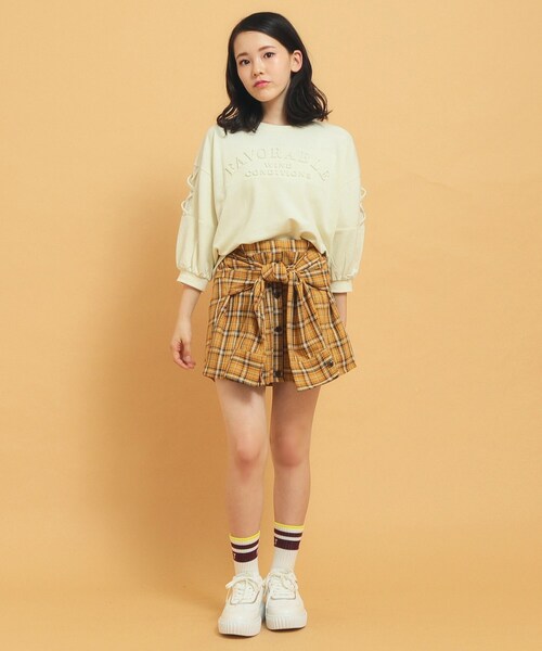 PINK-latte(ピンクラテ)の「◆【インナー付き】腰巻きネルシャツ風スカート(スカート・キッズ・イエロー系その他3/ホワイト系4/ダークブラウン系1・13/14/16/15 )」の18枚目の写真