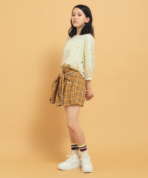 PINK-latte(ピンクラテ)の「◆【インナー付き】腰巻きネルシャツ風スカート(スカート・キッズ・イエロー系その他3/ホワイト系4/ダークブラウン系1・13/14/16/15 )」の19枚目の写真