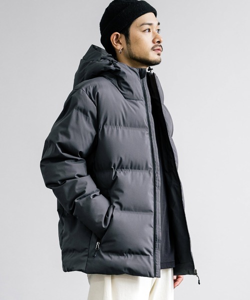 プロエッジ フード付きダウンジャケット グレー/ブラック セール】シームレス防風撥水中綿入りファイバーダウンフードジャケット