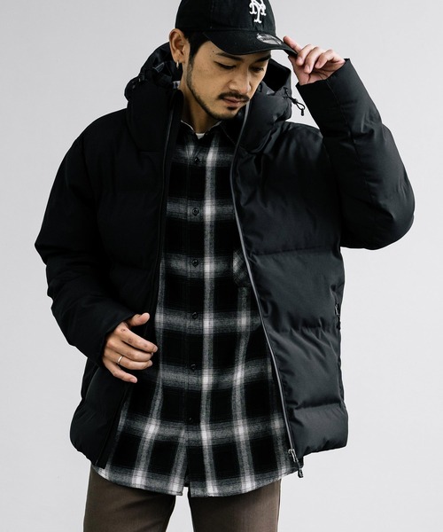 セール】シームレス防風撥水中綿入りファイバーダウンフードジャケット