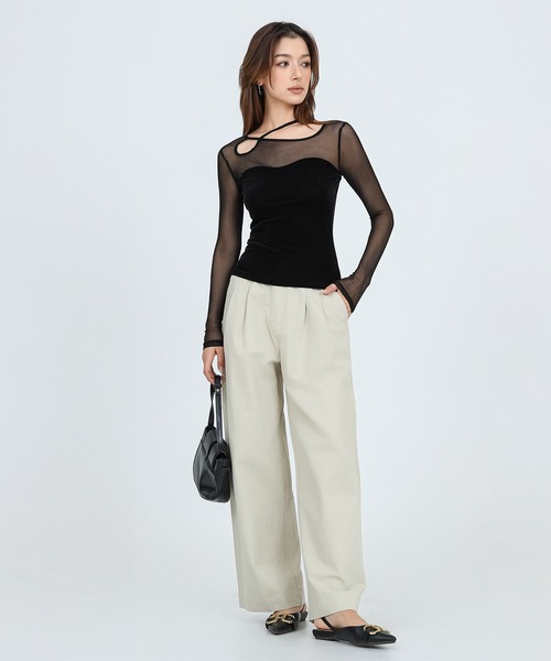 SUWDEE(スーディー)の「back laceup sheer tops(Tシャツ/カットソー・レディース・ブラウン/アイボリー/ブラック・FREE)」の4枚目の写真