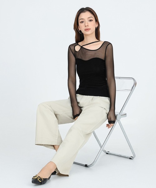 SUWDEE(スーディー)の「back laceup sheer tops(Tシャツ/カットソー・レディース・ブラウン/アイボリー/ブラック・FREE)」の5枚目の写真