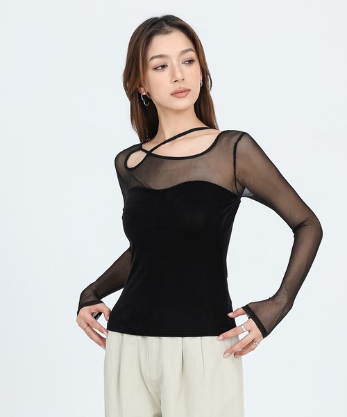 SUWDEE(スーディー)の「back laceup sheer tops(Tシャツ/カットソー・レディース・ブラウン/アイボリー/ブラック・FREE)」の7枚目の写真