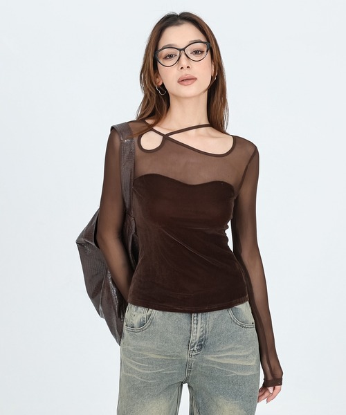 SUWDEE(スーディー)の「back laceup sheer tops(Tシャツ/カットソー・レディース・ブラウン/アイボリー/ブラック・FREE)」の12枚目の写真