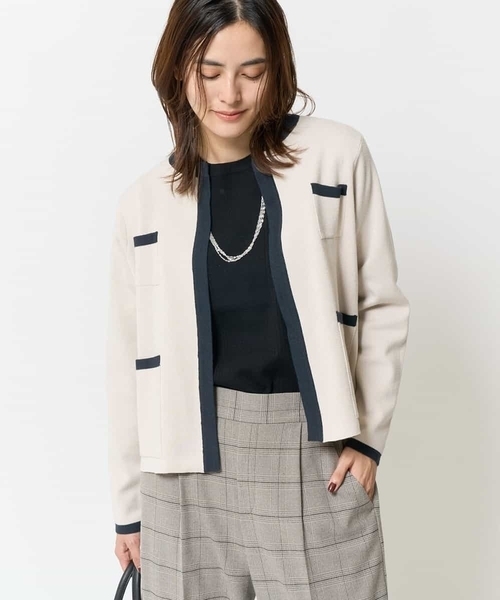 a.v.v（アーヴェヴェ）の「トリミングポケットニットジャケット（カーディガン/ボレロ・レディース・ベージュ/ネイビー・40/42/36/38/34）」の2枚目の写真