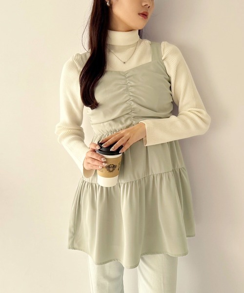 one after another NICE CLAUP（ワンアフターアナザーナイスクラップ）の「ティアードミニワンピース（ワンピース・レディース・レオパード/ブラック/アイボリー/ミント・FREE）」の3枚目の写真