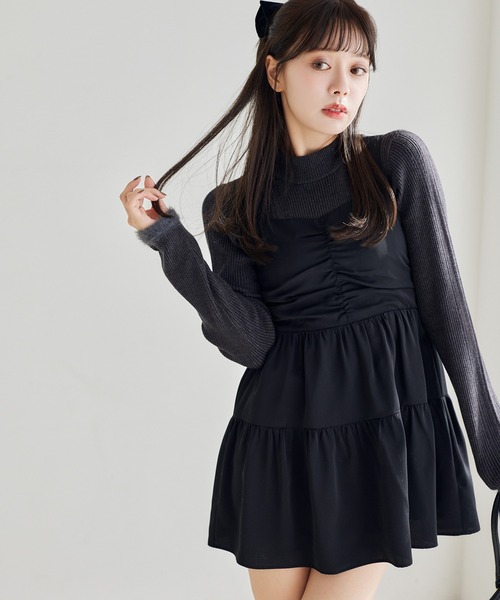 one after another NICE CLAUP（ワンアフターアナザーナイスクラップ）の「ティアードミニワンピース（ワンピース・レディース・レオパード/ブラック/アイボリー/ミント・FREE）」の2枚目の写真