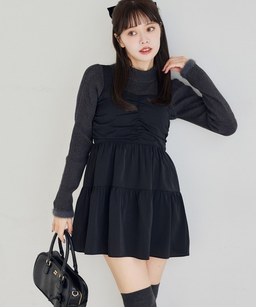 one after another NICE CLAUP（ワンアフターアナザーナイスクラップ）の「ティアードミニワンピース（ワンピース・レディース・レオパード/ブラック/アイボリー/ミント・FREE）」の13枚目の写真