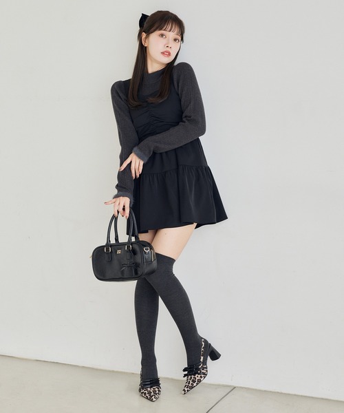 one after another NICE CLAUP（ワンアフターアナザーナイスクラップ）の「ティアードミニワンピース（ワンピース・レディース・レオパード/ブラック/アイボリー/ミント・FREE）」の14枚目の写真