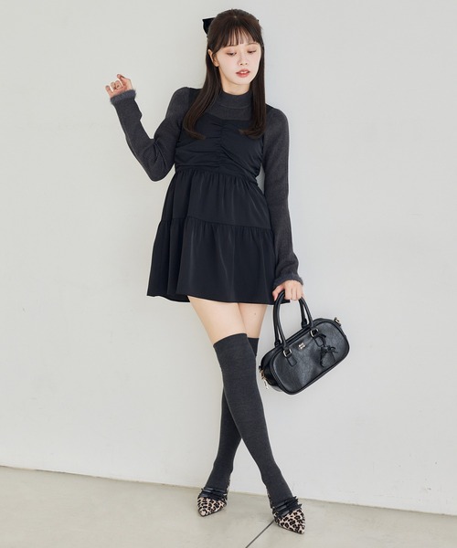 one after another NICE CLAUP（ワンアフターアナザーナイスクラップ）の「ティアードミニワンピース（ワンピース・レディース・レオパード/ブラック/アイボリー/ミント・FREE）」の15枚目の写真