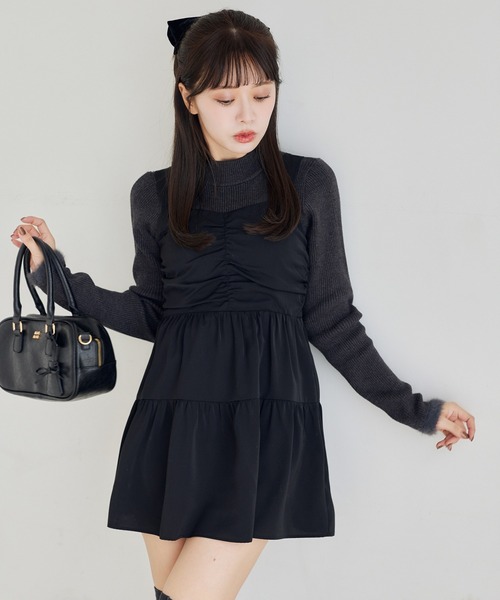 one after another NICE CLAUP（ワンアフターアナザーナイスクラップ）の「ティアードミニワンピース（ワンピース・レディース・レオパード/ブラック/アイボリー/ミント・FREE）」の12枚目の写真