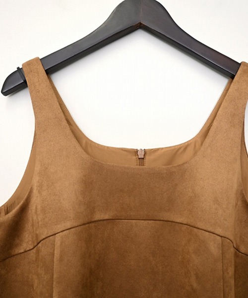STYLEBLOCK（スタイルブロック）の「スウェードタッチカットソーAラインミニワンピース（ワンピース・レディース・キャメル/ダークブラウン/チャコールグレー・M）」の6枚目の写真