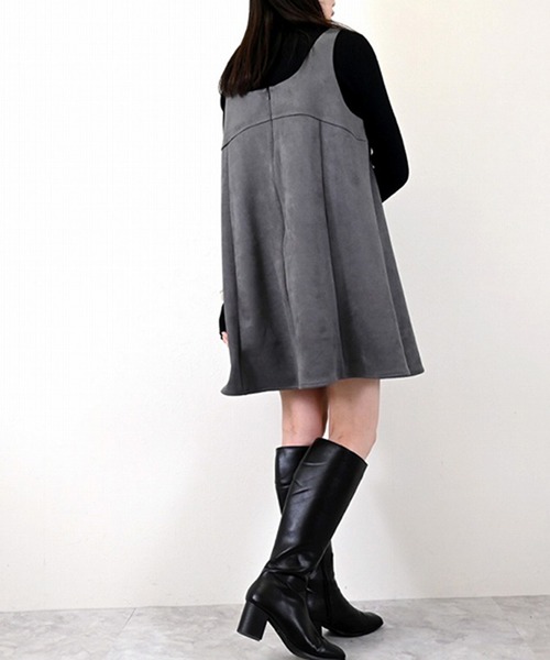 STYLEBLOCK（スタイルブロック）の「スウェードタッチカットソーAラインミニワンピース（ワンピース・レディース・キャメル/ダークブラウン/チャコールグレー・M）」の7枚目の写真