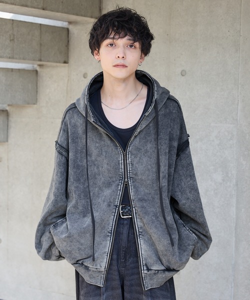 Spielio(シュピーリオ)の「【Spielio】Vintage like switch design double zip hoodie /ヴィンテージライク切り替えデザインダブルジップパーカー(パーカー・メンズ・ブラック/グレー・L/M/S)」の15枚目の写真