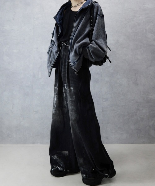 Spielio(シュピーリオ)の「【Spielio】Vintage like switch design double zip hoodie /ヴィンテージライク切り替えデザインダブルジップパーカー(パーカー・メンズ・ブラック/グレー・L/M/S)」の7枚目の写真