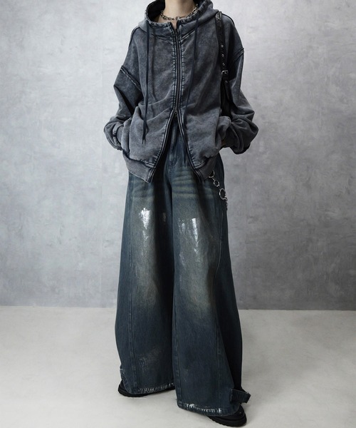 Spielio(シュピーリオ)の「【Spielio】Vintage like switch design double zip hoodie /ヴィンテージライク切り替えデザインダブルジップパーカー(パーカー・メンズ・ブラック/グレー・L/M/S)」の13枚目の写真