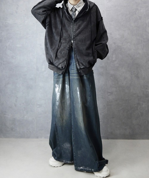 Spielio(シュピーリオ)の「【Spielio】Vintage like switch design double zip hoodie /ヴィンテージライク切り替えデザインダブルジップパーカー(パーカー・メンズ・ブラック/グレー・L/M/S)」の3枚目の写真