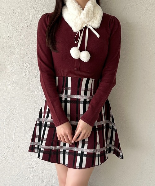 apres jour(アプレジュール)の「ドッキングフレアミニワンピース【ZOZOTOWN限定アイテム】(ワンピース・レディース・ボルドー/オフホワイト・X-LARGE/フリー)」の7枚目の写真