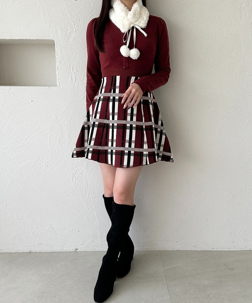 apres jour(アプレジュール)の「ドッキングフレアミニワンピース【ZOZOTOWN限定アイテム】(ワンピース・レディース・ボルドー/オフホワイト・X-LARGE/フリー)」の6枚目の写真