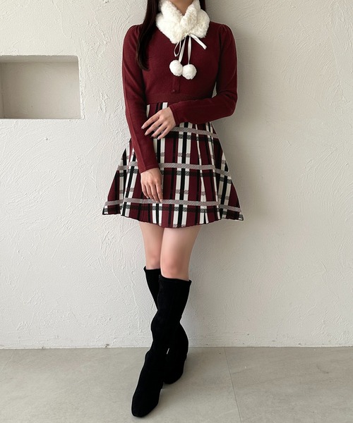 apres jour(アプレジュール)の「ドッキングフレアミニワンピース【ZOZOTOWN限定アイテム】(ワンピース・レディース・ボルドー/オフホワイト・X-LARGE/フリー)」の5枚目の写真