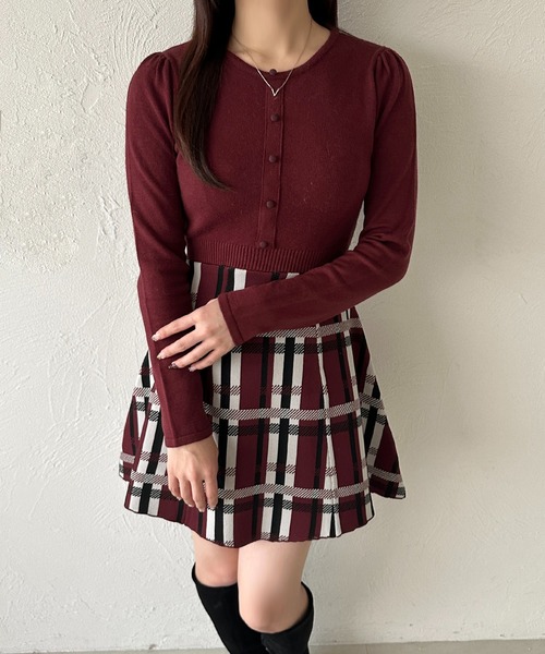apres jour(アプレジュール)の「ドッキングフレアミニワンピース【ZOZOTOWN限定アイテム】(ワンピース・レディース・ボルドー/オフホワイト・X-LARGE/フリー)」の9枚目の写真