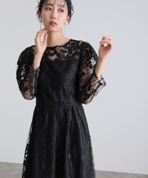 atlo(アトロ)の「ロング&袖あり フォーマル スカラップ お呼ばれ 結婚式 パーティー ドレス オケージョンドレス 同窓会 二次会 成人式 謝恩会 20代 30代(ドレス・レディース・ベージュ/チャコール/カーキ/ブラック・M/S/L/LL)」の6枚目の写真