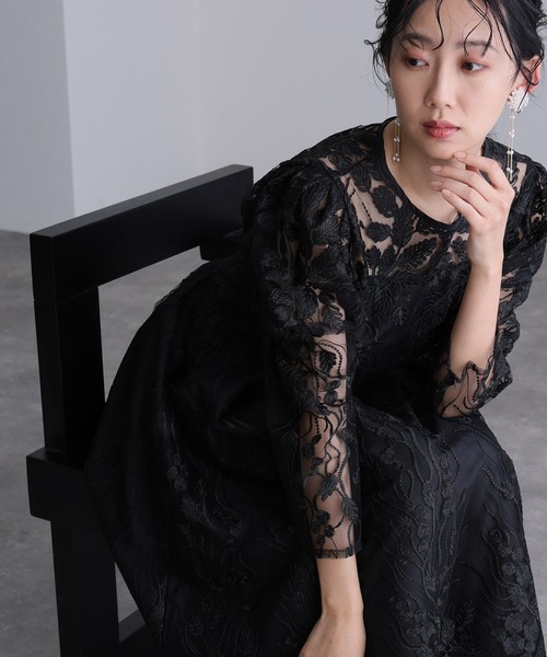 atlo(アトロ)の「ロング&袖あり フォーマル スカラップ お呼ばれ 結婚式 パーティー ドレス オケージョンドレス 同窓会 二次会 成人式 謝恩会 20代 30代(ドレス・レディース・ベージュ/チャコール/カーキ/ブラック・M/S/L/LL)」の7枚目の写真