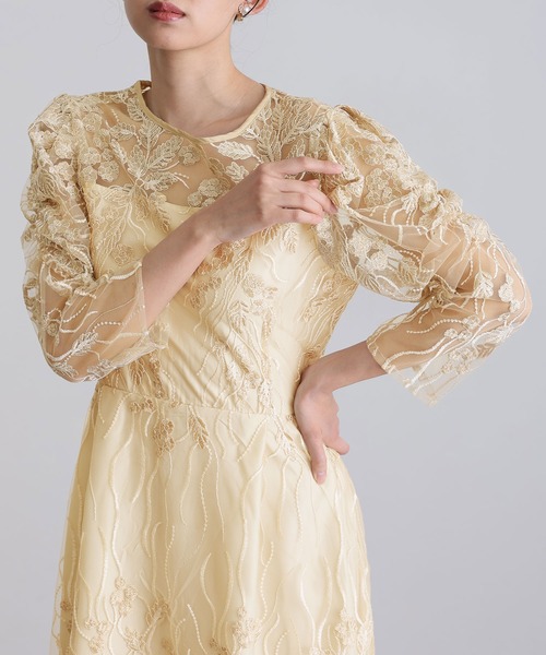 atlo(アトロ)の「ロング&袖あり フォーマル スカラップ お呼ばれ 結婚式 パーティー ドレス オケージョンドレス 同窓会 二次会 成人式 謝恩会 20代 30代(ドレス・レディース・ベージュ/チャコール/カーキ/ブラック・M/S/L/LL)」の12枚目の写真