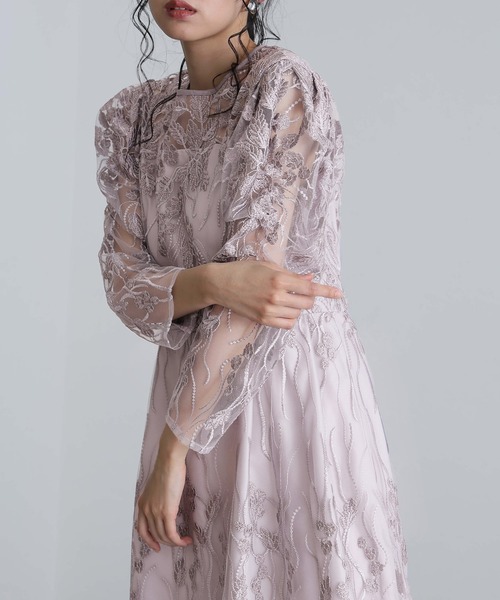 atlo(アトロ)の「ロング&袖あり フォーマル スカラップ お呼ばれ 結婚式 パーティー ドレス オケージョンドレス 同窓会 二次会 成人式 謝恩会 20代 30代(ドレス・レディース・ベージュ/チャコール/カーキ/ブラック・M/S/L/LL)」の17枚目の写真