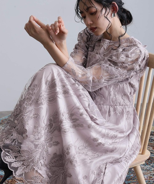 atlo(アトロ)の「ロング&袖あり フォーマル スカラップ お呼ばれ 結婚式 パーティー ドレス オケージョンドレス 同窓会 二次会 成人式 謝恩会 20代 30代(ドレス・レディース・ベージュ/チャコール/カーキ/ブラック・M/S/L/LL)」の18枚目の写真