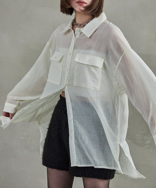 Fashion Letter(ファッションレター)の「オーバーサイズ シアーワークシャツ(シャツ/ブラウス・レディース・ベージュ/ブラック/アイボリー・M)」の1枚目の写真