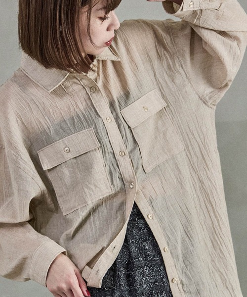 Fashion Letter(ファッションレター)の「オーバーサイズ シアーワークシャツ(シャツ/ブラウス・レディース・ベージュ/ブラック/アイボリー・M)」の3枚目の写真