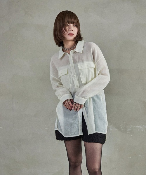 Fashion Letter(ファッションレター)の「オーバーサイズ シアーワークシャツ(シャツ/ブラウス・レディース・ベージュ/ブラック/アイボリー・M)」の21枚目の写真