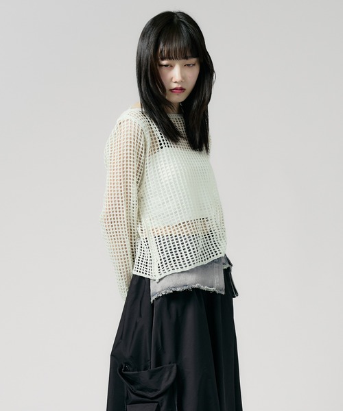 Chick(チック)の「Boatneck Openwork knitting Knit / ボートネック透かし編みニット 夏物 夏服(ニット/セーター・レディース・グレー/ブラック/ブラウン/ホワイト/ベージュ・FREE)」の5枚目の写真