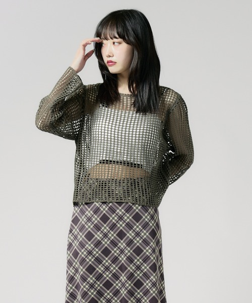 Chick(チック)の「Boatneck Openwork knitting Knit / ボートネック透かし編みニット 夏物 夏服(ニット/セーター・レディース・グレー/ブラック/ブラウン/ホワイト/ベージュ・FREE)」の3枚目の写真