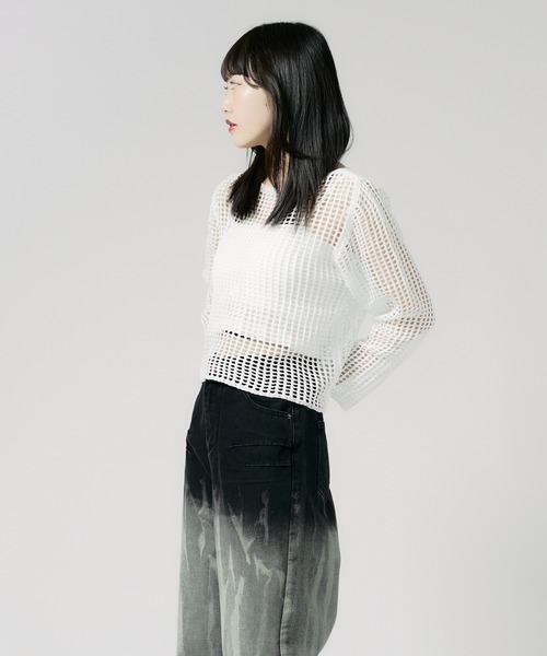Chick(チック)の「Boatneck Openwork knitting Knit / ボートネック透かし編みニット 夏物 夏服(ニット/セーター・レディース・グレー/ブラック/ブラウン/ホワイト/ベージュ・FREE)」の1枚目の写真