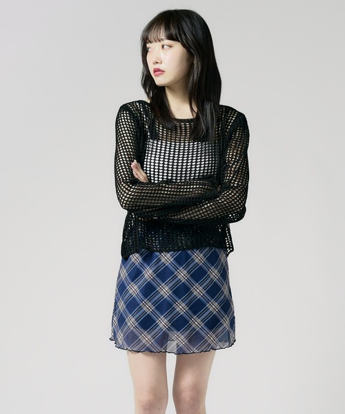 Chick(チック)の「Boatneck Openwork knitting Knit / ボートネック透かし編みニット 夏物 夏服(ニット/セーター・レディース・グレー/ブラック/ブラウン/ホワイト/ベージュ・FREE)」の2枚目の写真