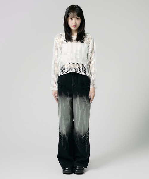 Chick(チック)の「Boatneck Openwork knitting Knit / ボートネック透かし編みニット 夏物 夏服(ニット/セーター・レディース・グレー/ブラック/ブラウン/ホワイト/ベージュ・FREE)」の22枚目の写真