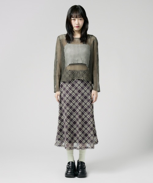 Chick(チック)の「Boatneck Openwork knitting Knit / ボートネック透かし編みニット 夏物 夏服(ニット/セーター・レディース・グレー/ブラック/ブラウン/ホワイト/ベージュ・FREE)」の6枚目の写真