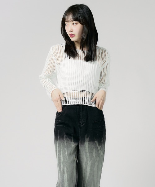 Chick(チック)の「Boatneck Openwork knitting Knit / ボートネック透かし編みニット 夏物 夏服(ニット/セーター・レディース・グレー/ブラック/ブラウン/ホワイト/ベージュ・FREE)」の21枚目の写真