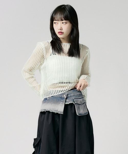 Chick(チック)の「Boatneck Openwork knitting Knit / ボートネック透かし編みニット 夏物 夏服(ニット/セーター・レディース・グレー/ブラック/ブラウン/ホワイト/ベージュ・FREE)」の13枚目の写真