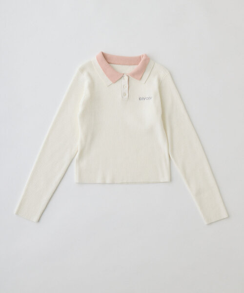 OLIVE des OLIVE（オリーブデオリーブ）の「2枚衿ポロシャツ（ニット/セーター・レディース・ネイビー/オフホワイト/マルチ/トップグレー・FREE）」の5枚目の写真