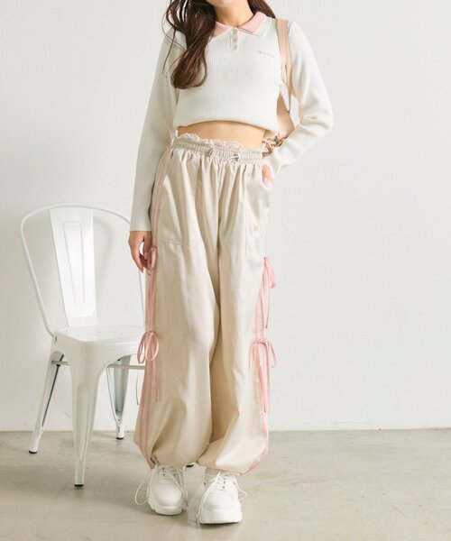 OLIVE des OLIVE（オリーブデオリーブ）の「2枚衿ポロシャツ（ニット/セーター・レディース・ネイビー/オフホワイト/マルチ/トップグレー・FREE）」の7枚目の写真