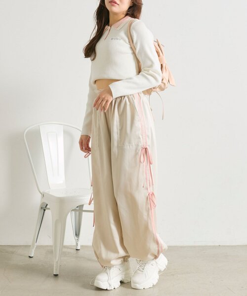 OLIVE des OLIVE（オリーブデオリーブ）の「2枚衿ポロシャツ（ニット/セーター・レディース・ネイビー/オフホワイト/マルチ/トップグレー・FREE）」の8枚目の写真