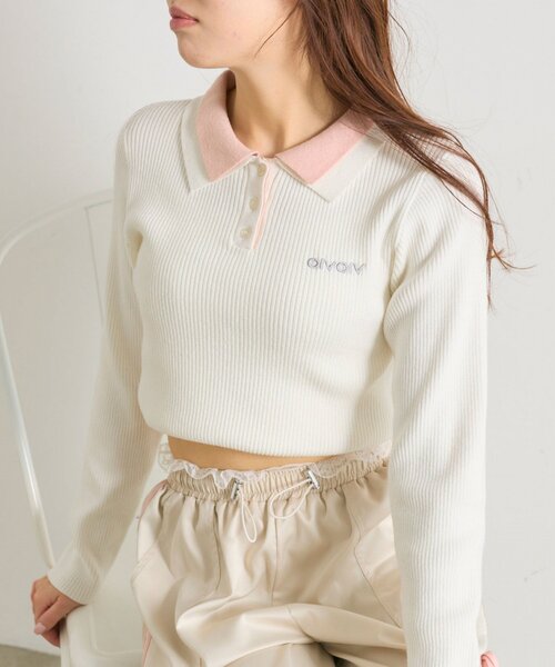 OLIVE des OLIVE（オリーブデオリーブ）の「2枚衿ポロシャツ（ニット/セーター・レディース・ネイビー/オフホワイト/マルチ/トップグレー・FREE）」の10枚目の写真