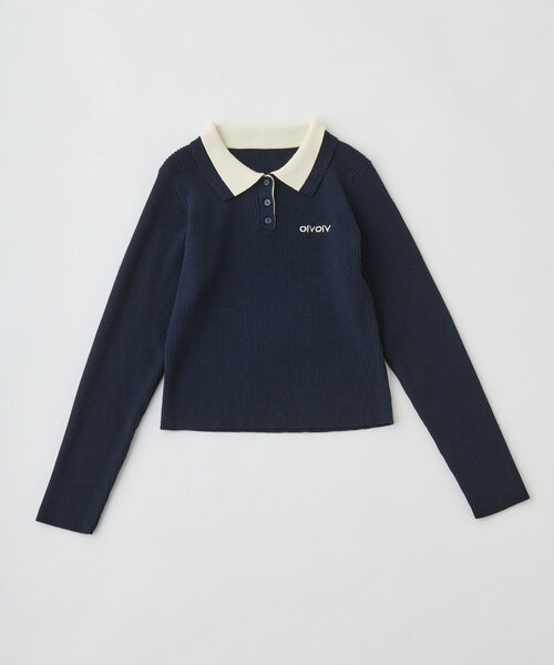 OLIVE des OLIVE（オリーブデオリーブ）の「2枚衿ポロシャツ（ニット/セーター・レディース・ネイビー/オフホワイト/マルチ/トップグレー・FREE）」の11枚目の写真