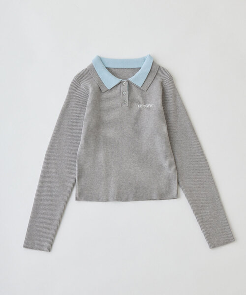 OLIVE des OLIVE（オリーブデオリーブ）の「2枚衿ポロシャツ（ニット/セーター・レディース・ネイビー/オフホワイト/マルチ/トップグレー・FREE）」の15枚目の写真