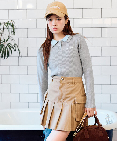 OLIVE des OLIVE（オリーブデオリーブ）の「2枚衿ポロシャツ（ニット/セーター・レディース・ネイビー/オフホワイト/マルチ/トップグレー・FREE）」の16枚目の写真