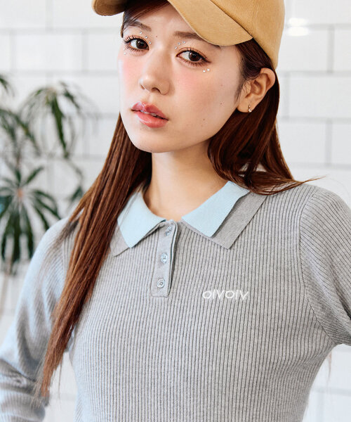 OLIVE des OLIVE（オリーブデオリーブ）の「2枚衿ポロシャツ（ニット/セーター・レディース・ネイビー/オフホワイト/マルチ/トップグレー・FREE）」の20枚目の写真
