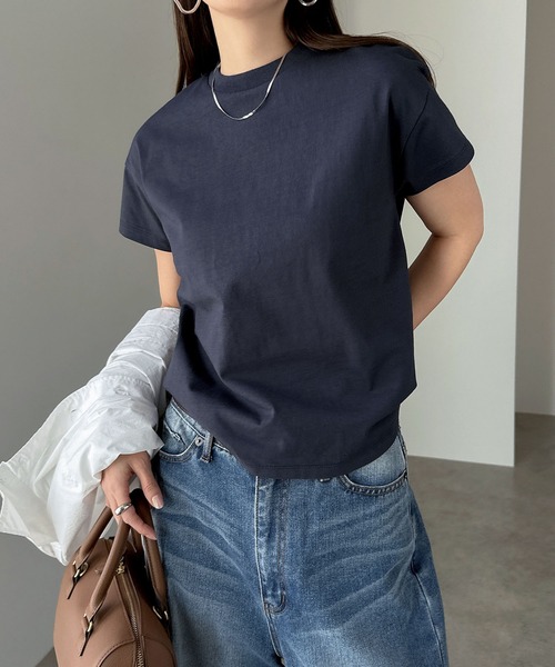 andme(アンドミー)の「汗染み防止コンパクトフレンチスリーブTシャツ(Tシャツ/カットソー・レディース・ネイビー/チャコールグレー/杢グレー/オフホワイト/グレイッシュブルー/ブラック・L/M)」の6枚目の写真